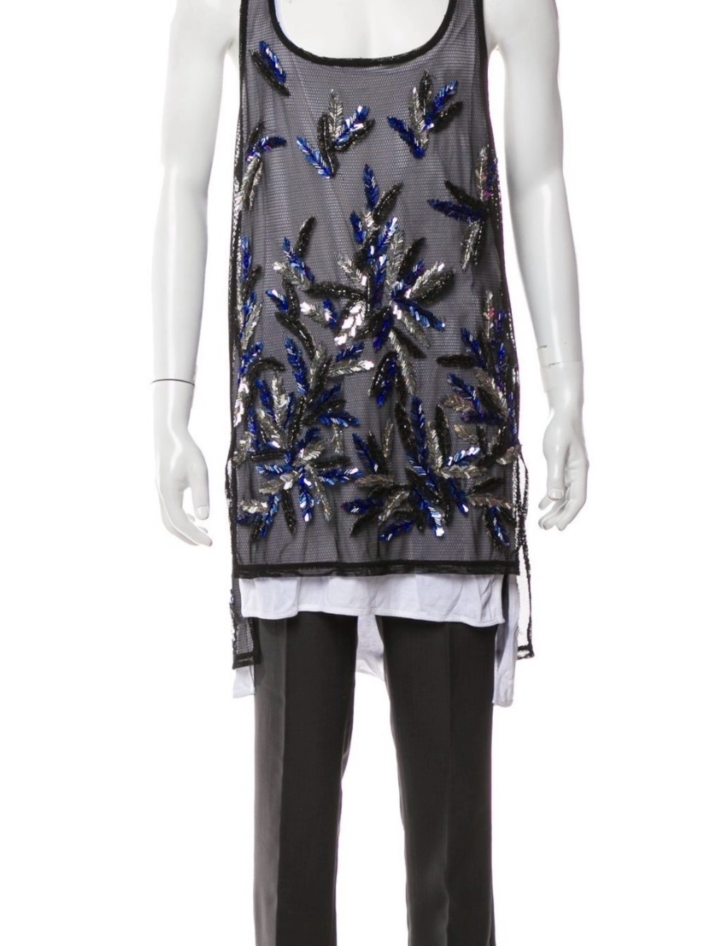 DSQUARED2 Black Mesh Tank with Blue and Silver Sequin Embellishment